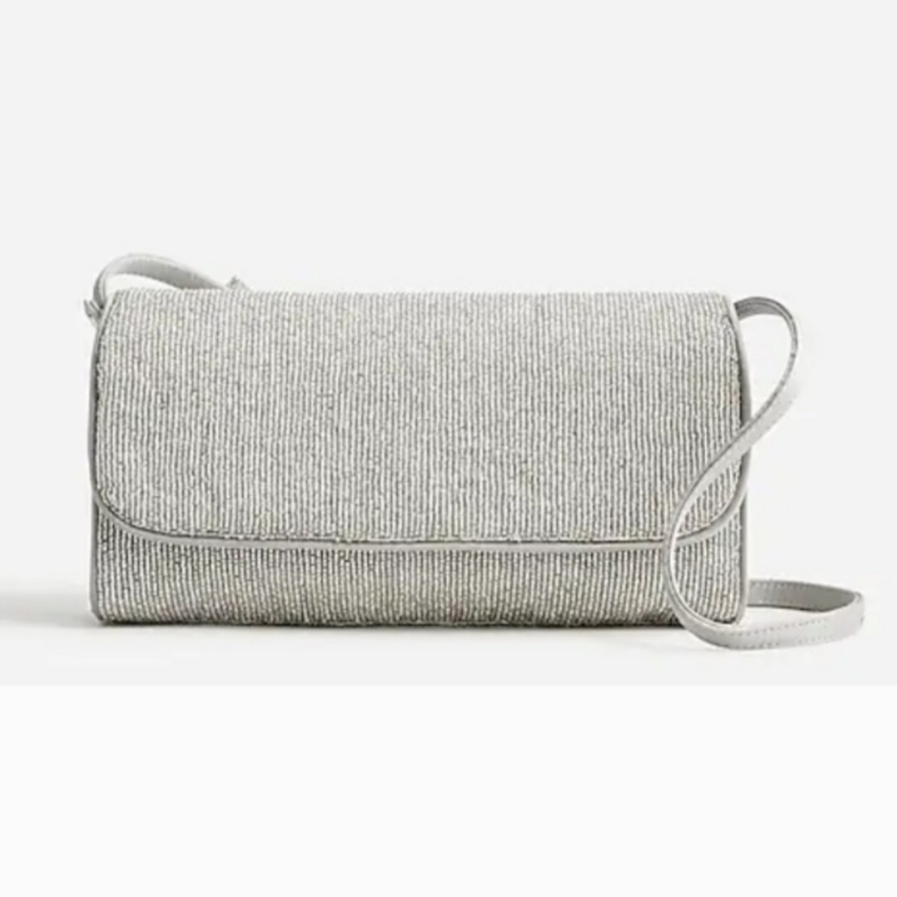 J.Crew NWT Womens Florence Convertible Clutch with Beads Silver BM839